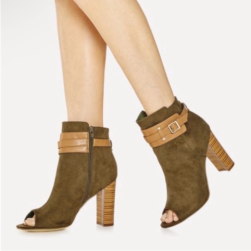 JustFab | Hadriel | 6.5 | Peep Toe Boot | Olive